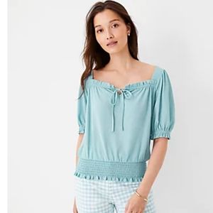 Ann Taylor Small Square Tie Neck Smocked Waist Top New with Tag